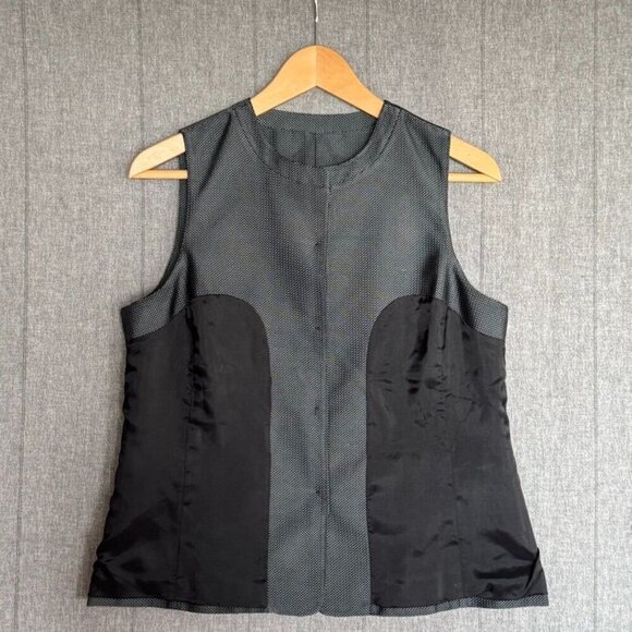 Jones New York 100% Silk Gray Tweed Button Front Vest Sleeveless Top Size 12 - Picture 5 of 9